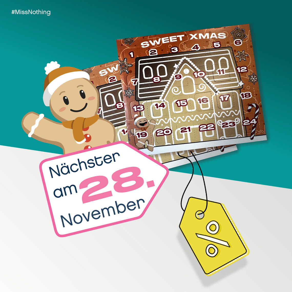 gingerbread men with advent calendar and price tag