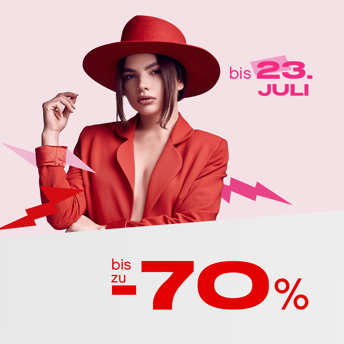 Woman with hat, percentages, shopping